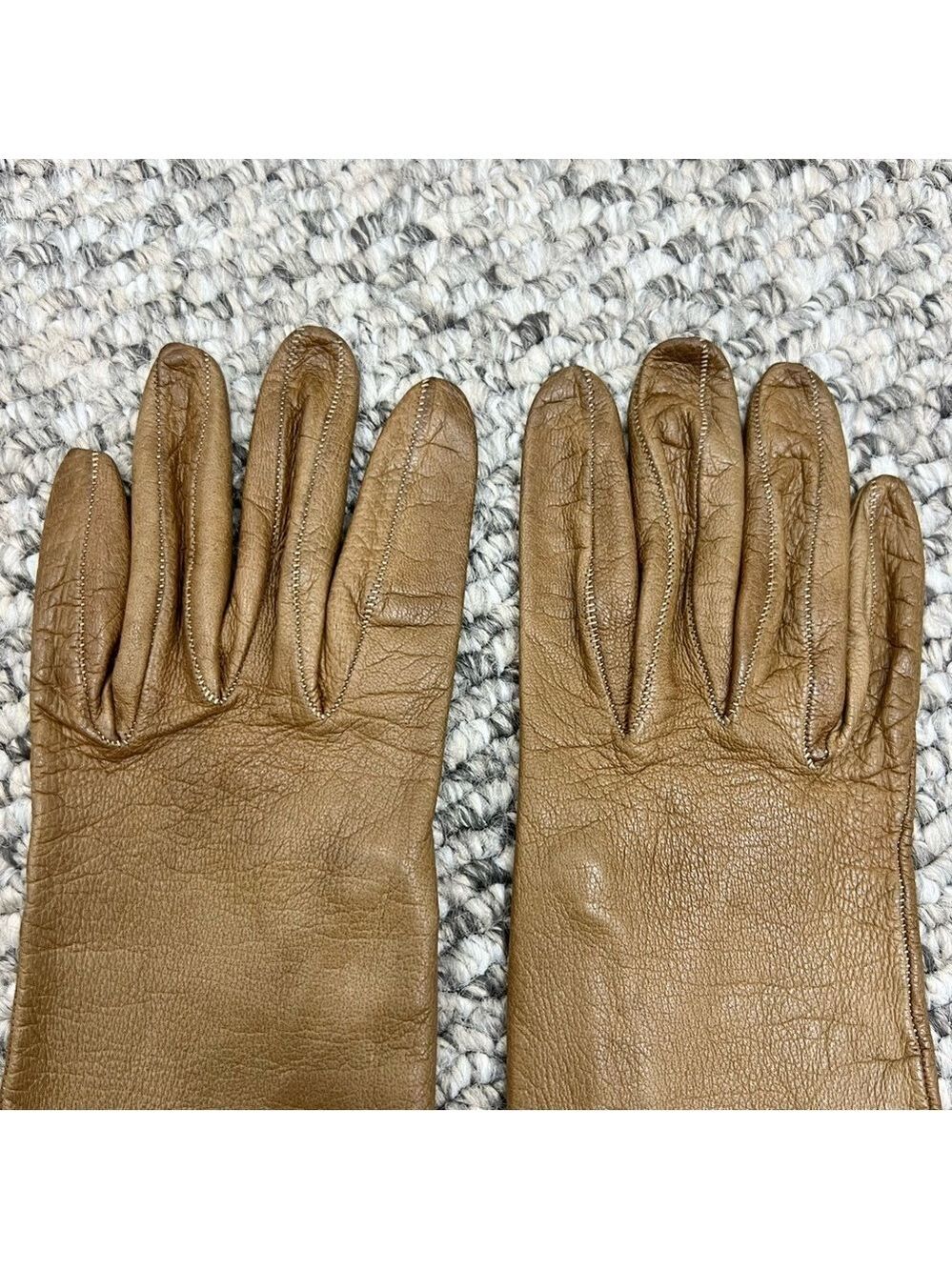 Vintage Lavabile tan brown leather 10.5 inches long gloves 6 1/2 - Picture 8 of 13
